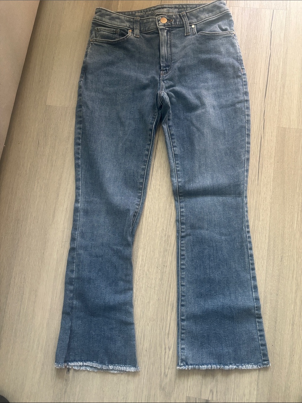 Classic Mid-Blue Flare Jeans with Raw Hem